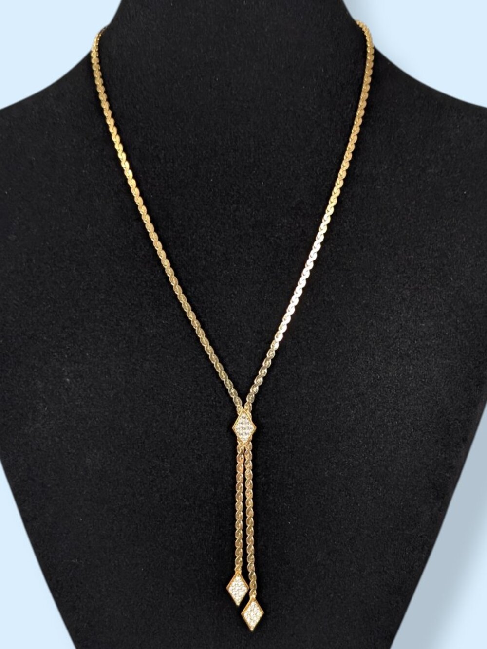 Vintage Rhinestone S Chain Lariat Necklace